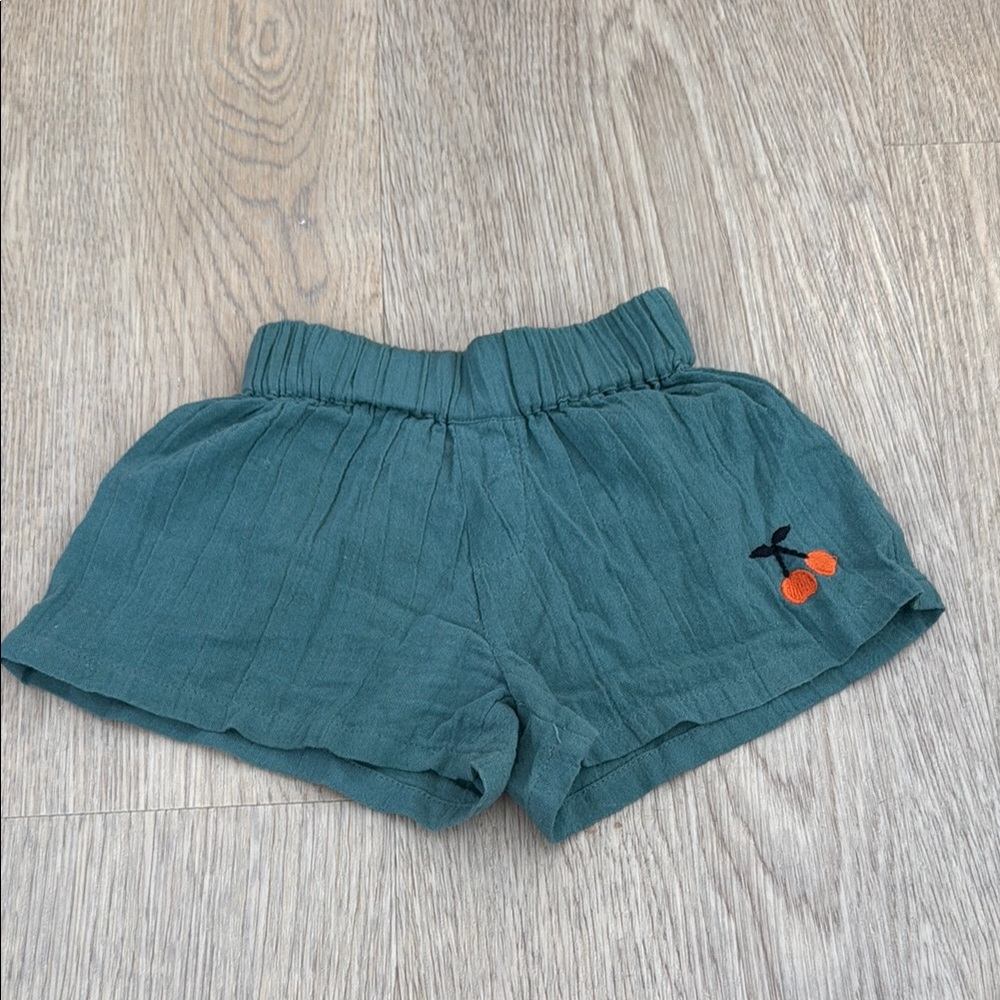 Kids Green Shorts with Embroidered Detail